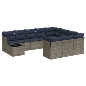 vidaXL 11 Piece Patio Sofa Set with Cushions Gray Poly Rattan - Beige and Gray - 1 of 4