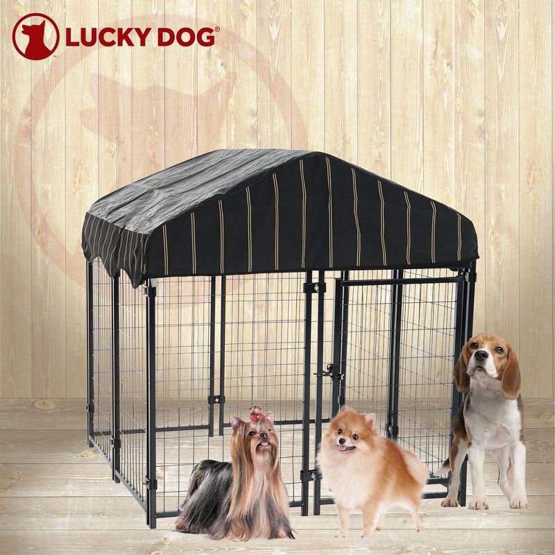 Lucky Dog 60548 4' x 4' x 4.3' Uptown Welded Secure Wire Outdoor Pet Dog Kennel Playpen Crate Kennel - Black, 4 of 7
