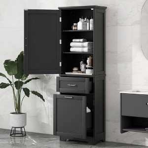 LOVMOR Tall Bathroom Storage Cabinet, Freestanding Storage Cabinet with Two Different Size Drawers and Adjustable Shelf, MDF Board with Painted Finish - 1 of 4
