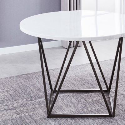Ramona White Marble Top Round Dining Table with Bronze Base