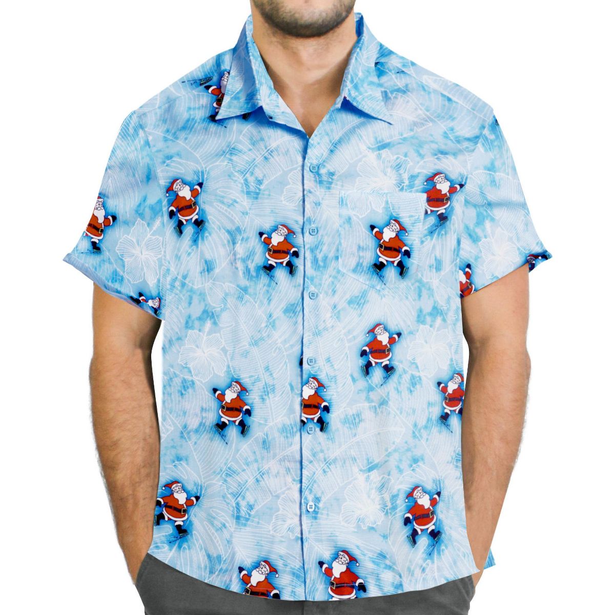 LA LEELA Mens Hawaiian Shirts Short Sleeve Button Down Shirt Men's Ugly Christmas Tree Vacation Gifts Shirts Casual Aloha Shirts for Men