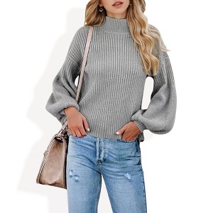 Anna-Kaci Women's Long Sleeve Ribbed Knit Sweater with Drop Shoulder Design - 1 of 4