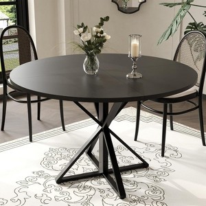47 inch Round Dining Table - Wooden Kitchen Table for 4, Farmhouse Circle Dinner Tables with Metal Pedestal, or Kitchen, Living Room - 1 of 4