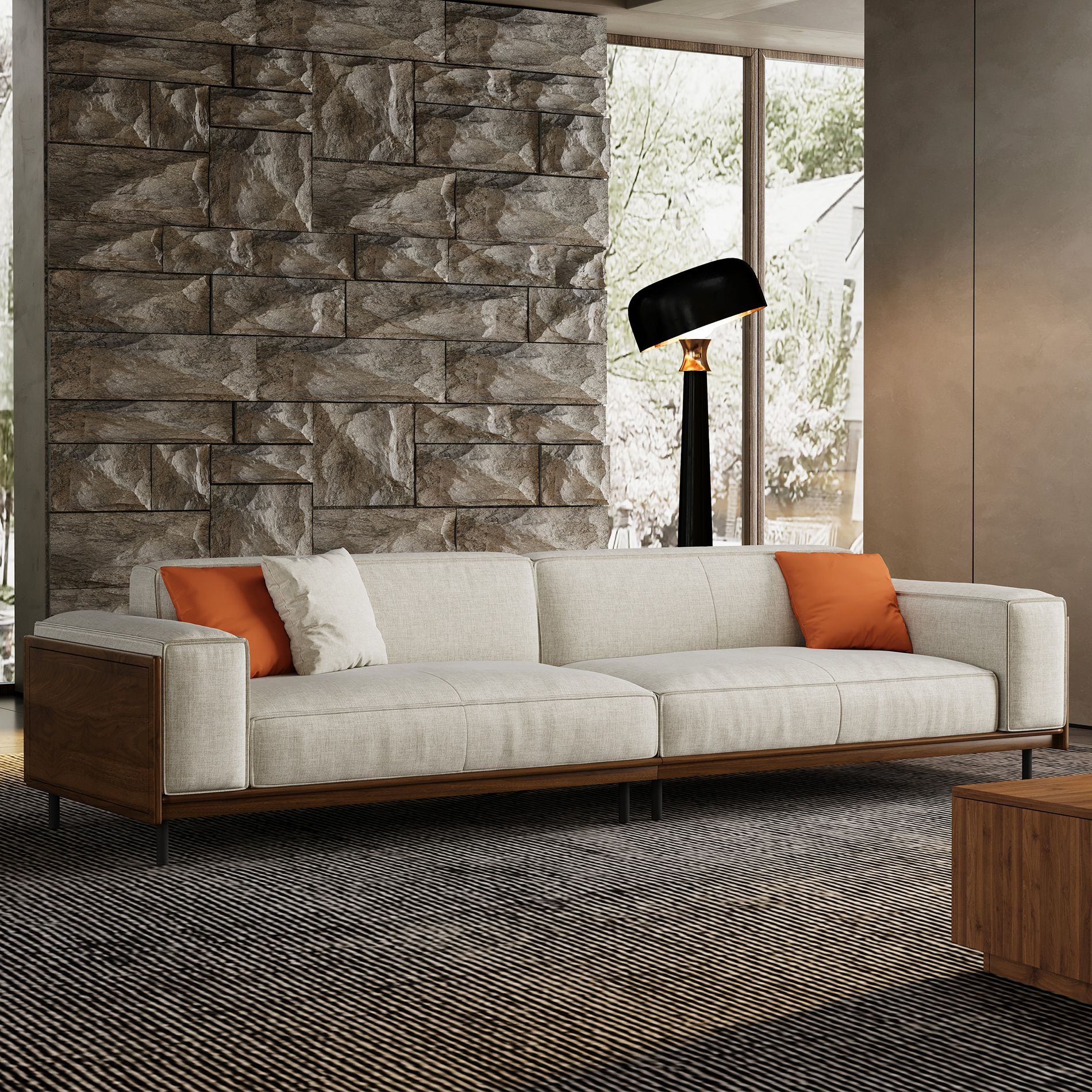 Luck Live Mid-Century Modern Fabric Sofa with Solid Wood Frame, Breathable Cotton-Linen Upholstery, High-Density Foam Cushions, Metal Legs