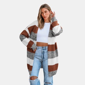 Women's Striped Knit Longline Cardigan - Cupshe - 1 of 4