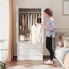 Wardrobe Armoire Closet with 2 Shutter Doors, Hanging Rod, 2 Drawers, Tall Bedroom Storage Cabinet - 4 of 4