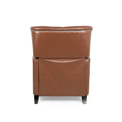 Cognac Brown Faux Leather Tufted Recliner with Nailhead Trim