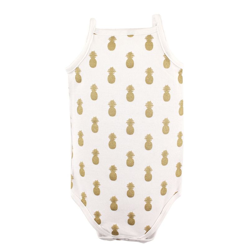 Hudson Baby Infant Girl Cotton Sleeveless Bodysuits 5pk, Pineapple, 6 of 8