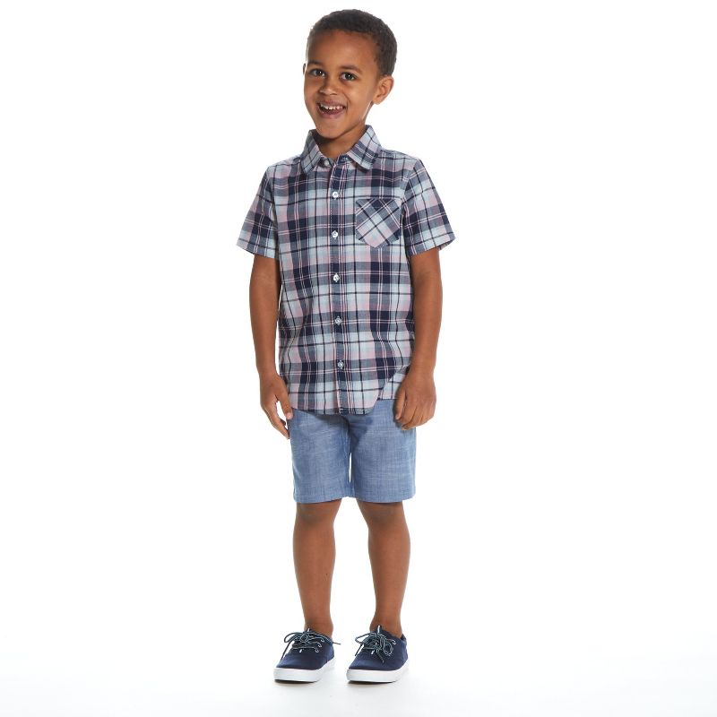 Andy & Evan Kids Plaid Classic Fit Short Sleeve Collared Button Down Shirt - Blue 6, 2 of 6