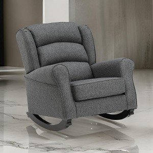 Royal Hampton 34 Inch Rocking Chair, Wood Frame, Channel Tufted Gray Fabric Upholstery - 1 of 4