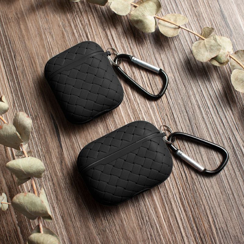 Insten Case Compatible with AirPods 1 & 2 - Weave Shape Protective Skin Cover with Keychain, Black, 2 of 10