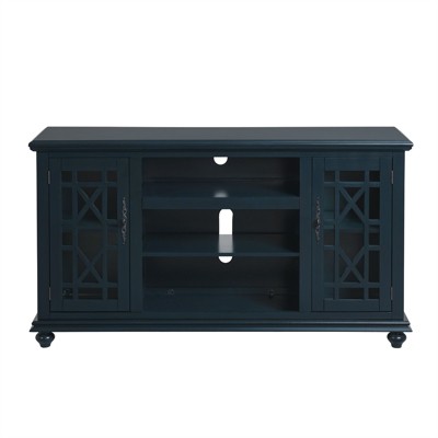 Catalina Blue Transitional 63" TV Stand with Trellis Glass Doors