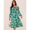 Seta T Women's Boho Square Neck Long Sleeve Floral Flowy Midi Casual Vacation Dress - 3 of 4