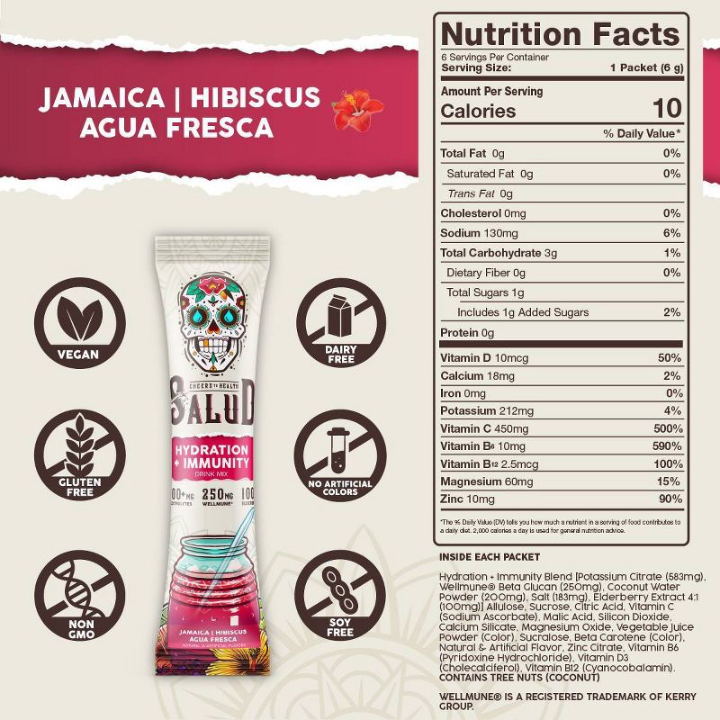 Salud Hydration + Immunity Jamaica Hibiscus Drink Mix - 6pk/0.21 oz Sticks, 5 of 9