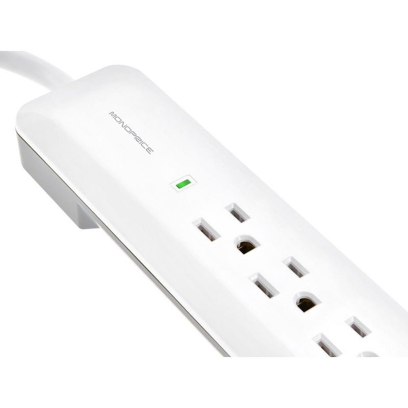Monoprice Power & Surge - 6 Outlet Slim Surge Protector Power Strip - 3 Feet - - White | Cord UL Rated 540 Joules With Power/Circuit Breaker Switch, 4 of 7