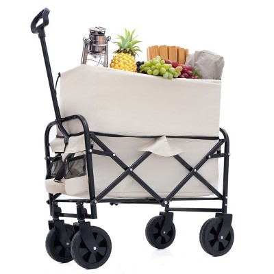 YONWAY Foldable Wagon Cart,Dual-Layer Design Beach Wagon,with All-Terrain Wheels for Camping Shopping Sports Gardening Fishing 225lbs Capacity