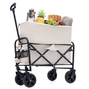 YONWAY Foldable Wagon Cart,Dual-Layer Design Beach Wagon,with All-Terrain Wheels for Camping Shopping Sports Gardening Fishing 225lbs Capacity - 1 of 4