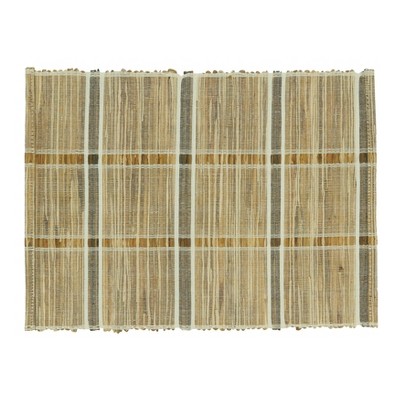 Natural Beige Striped Water Hyacinth and Polyester Rectangle Placemats, Set of 4