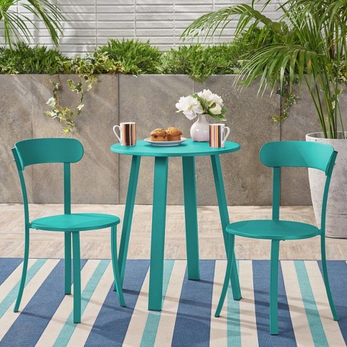 Barbados 3pc Patio Bistro Set Matte Teal Christopher Knight