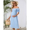 Women's Maternity Off Shoulder Dress Ruffle Short Sleeve Summer Casual Flowy Midi Dress Baby Shower Photoshoot - 2 of 4