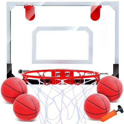Skirfy Basketball Hoop for Kids, Over The Door Mini Basketball Hoops, Indoor Basketball Set for with 4 Balls, Kids Basketball Toy Red