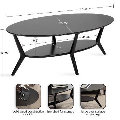 Nylah Black Oval Solid Wood Coffee Table with Storage