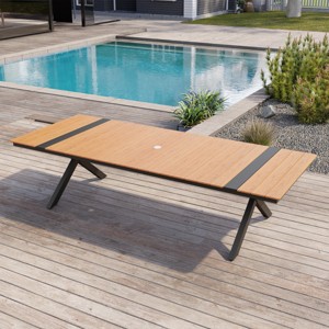 Crestlive Products Outdoor Dining Table for 8-10 People Patio Rectangle Table, Aluminum Frame with Durable Wood-Like Tabletop and Umbrella Hole Brown - 1 of 4