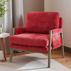 Velvet Mid-Century Accent Armchair with Padded Armrests and Rubberwood Frame - 1 of 4