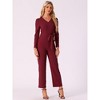 Allegra K Women's V Neck Jumpsuit Long Sleeve Tie Waist Wide Leg Long Pants Elegant Knit Jumpsuits - 3 of 4