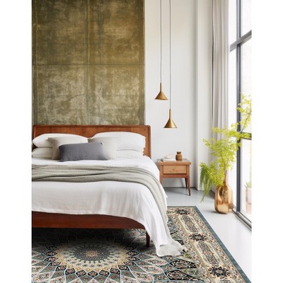 Narenj 10' Square Blue Geometric Stain-Resistant Area Rug