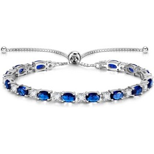 Sterling Silver Birthstone Tennis Bracelet, Bolo Adjustable Chain Fine Jewelry, Birthday Gift for Women Mom Wife - 1 of 4