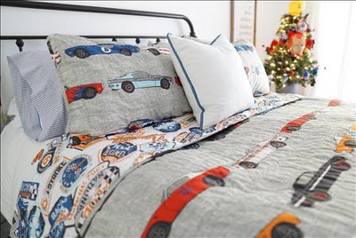 2pc Twin Race Cars Reversible Kids' Bedding Set Navy - Lush Décor : Target