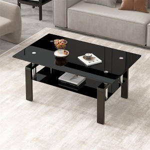 Modern 2-Tier Glass Coffee Table, Rectangular Tempered Glass Side Table with Lower Shelf for Living Room - 1 of 4