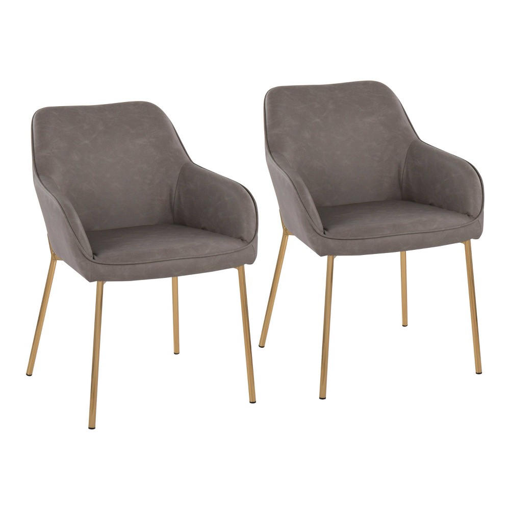 Photos - Chair Set of 2 Daniella PU Leather/Steel Dining  Gold/Gray - LumiSource