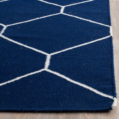 Navy and Ivory Geometric Wool Flat Weave Rug, 3' x 5'
