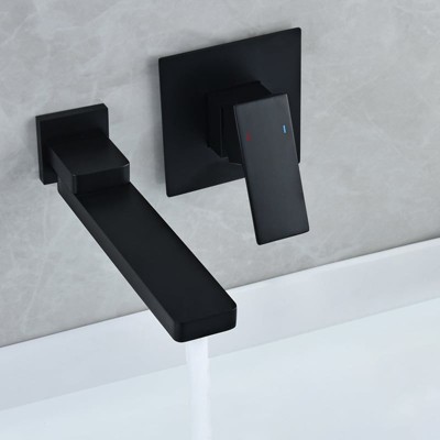 Yukimo Wall Mount Matte Black Single Handle Bathroom Sink Faucet Solid Brass