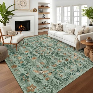 Floral Botanical Washable Rug for Living Room Soft Vintage Insect Butterfly Rugs Low Pile Carpet for Bedroom Dining Nursery Rug - 1 of 4