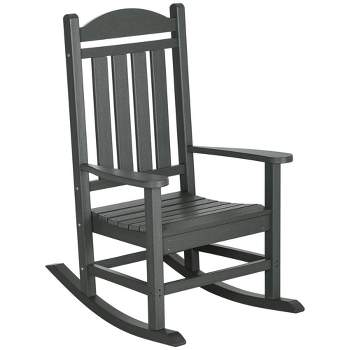 Outsunny Outdoor Rocking Chair, Traditional Slatted Porch Rocker with Armrests, Fade-Resistant Waterproof HDPE for Indoor & Outdoor, Dark Gray