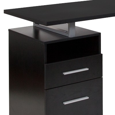 Harwood Dark Ash 51" Computer Desk with Silver Metal Frame and Drawers