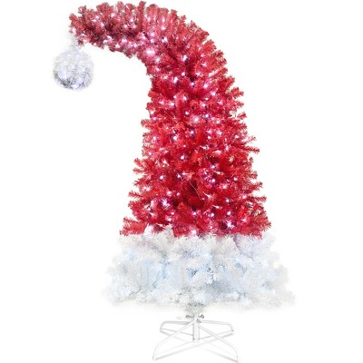 6FT Hinged Artificial Fir Christmas Tree, Bendable Santa Hat Style with 1250 Lush Branch Tips, 300 LED Lights-ModernLuxe