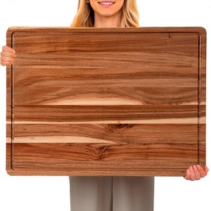 Acacia Wood Cutting Board 20x15x1.38 Inch Large Reversible Butcher Block with Deep Juice Groove and Side Handle - 1 of 4