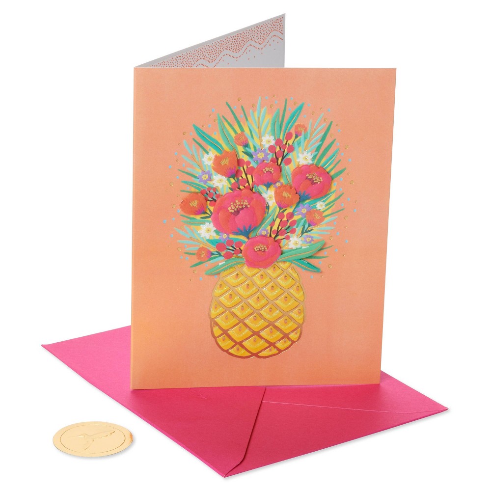 Photos - Envelope / Postcard Pineapple Floral on Orange Card - PAPYRUS