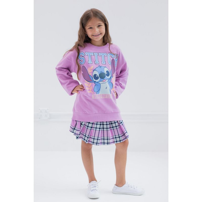 Disney Minnie Mouse Lilo & Stitch Girls Fleece Sweatshirt and Plaid Skirt Little Kid to Big Kid, 3 of 10