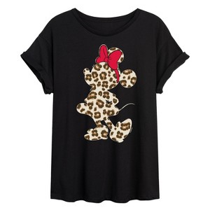 Women's - Disney - Leopard Print Minnie Mouse Oversized Graphic T-Shirt - 1 of 4