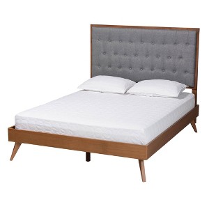 Baxton Studio Queen Dericia Fabric and Wood Platform Bed Gray/Walnut Brown - 1 of 4