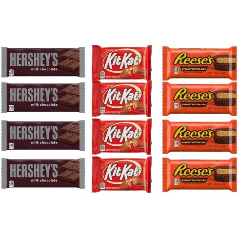 Hershey's 12/24 Pack Kit Kat, Reese's Peanut Butter Cup, Hershey's Milk Chocolate Full Size Individually Wrapped Candy Bars Bulk Assortment - image 1 of 4