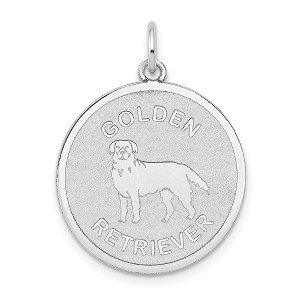 Black Bow Jewelry 14k White Gold Laser Etched Golden Retriever Disc Pendant, 19mm - 1 of 4