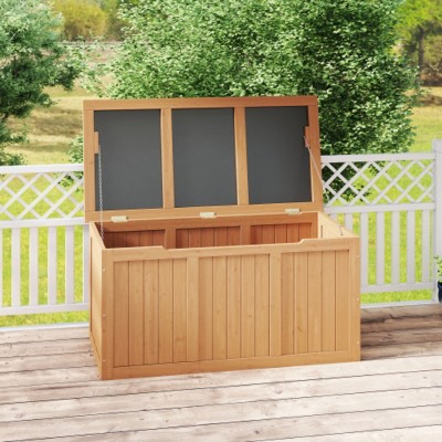 67-Gallon Outdoor Deck Box with Natural Wood Finish, All-Weather Patio Storage for Garden, Porches, or Poolside – The Pop Home