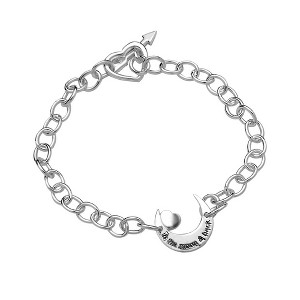 Bella Silver Sterling Silver Crescent with Heart "To The Moon and Back" with Heart and Arrow Toggle Bracelet - Silver - 7.5 Inch - 1 of 2