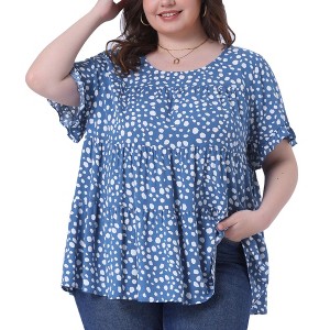 Agnes Orinda Women's Plus Size Polka Dots Casual Round Neck Flutter Sleeve Peplum Babydoll Blouses - 1 of 4